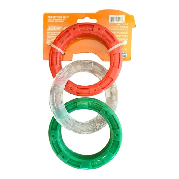 🌈 6/$60 New Nerf Dog Toy Tuff Tug X’Mas Green Red Clear 3 Ring Medium Large Dog - Picture 2 of 6
